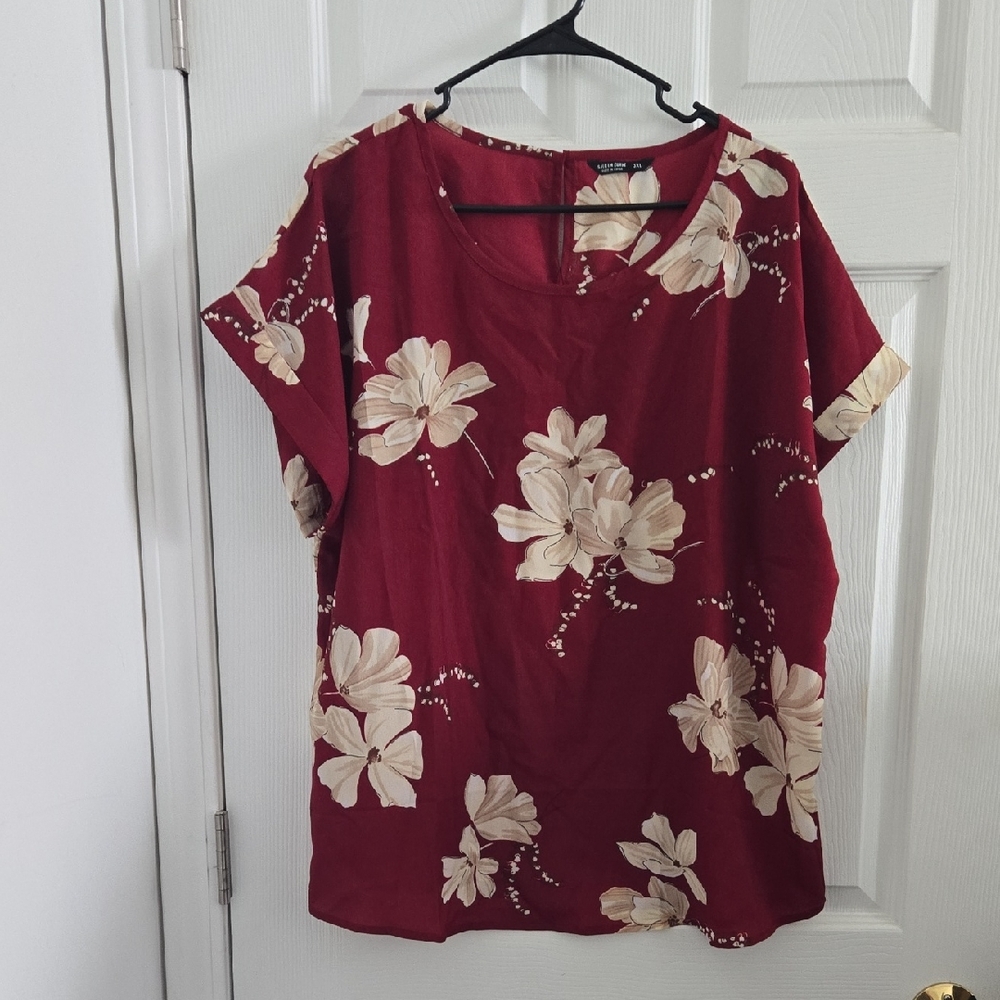 Shein Burgundy Floral Blouse